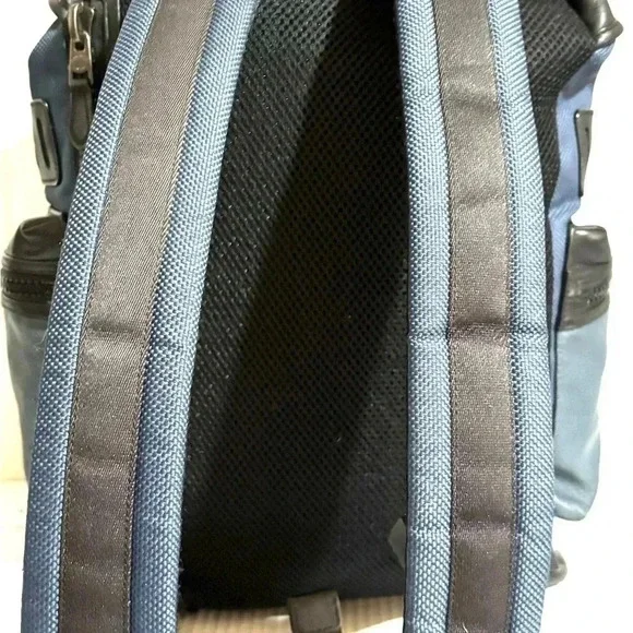 Coach unisex navy blue black leather nylon backpack - Picture 2 of 16